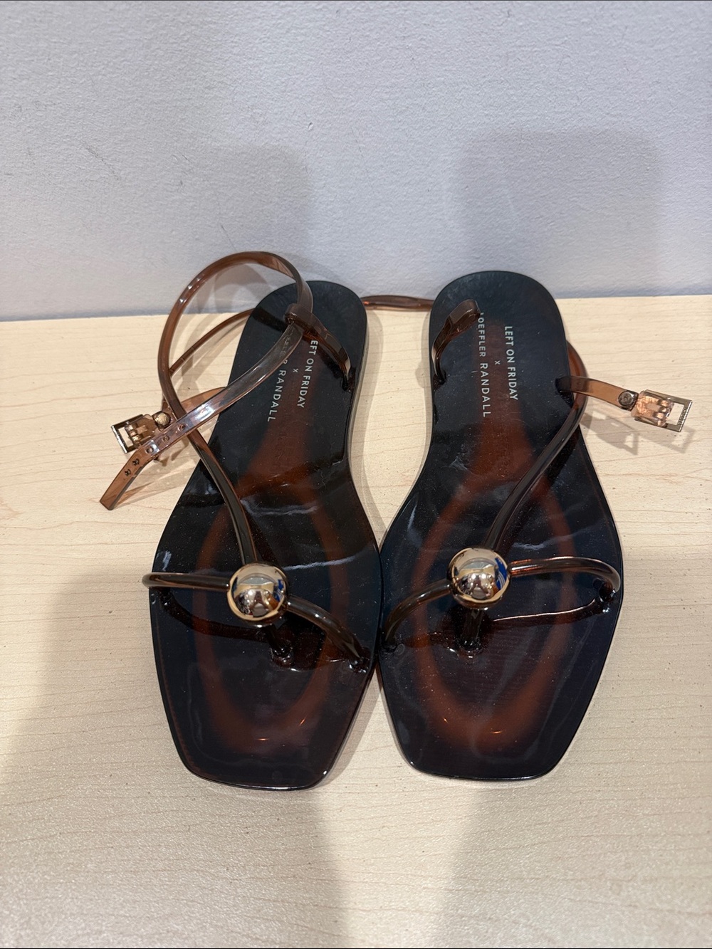 Left On Friday x Loeffler Randall Brown Jelly Ankle-Strap Sandals Size 5 EUC